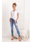 Pantaloni de dama din denim cu aplicatii 35580 - Magazin online - Boutique